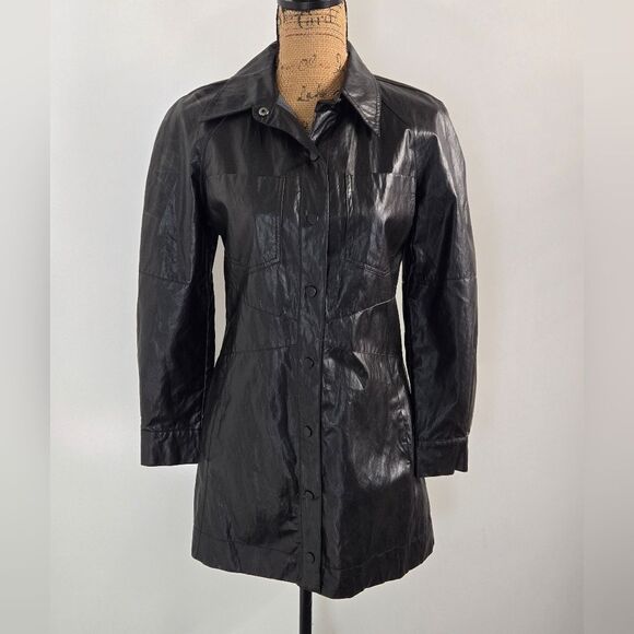 Zara Bloggers Favorite Faux Leather Long Sleeve Mini Dress Sz S Black NWOT - Picture 2 of 15